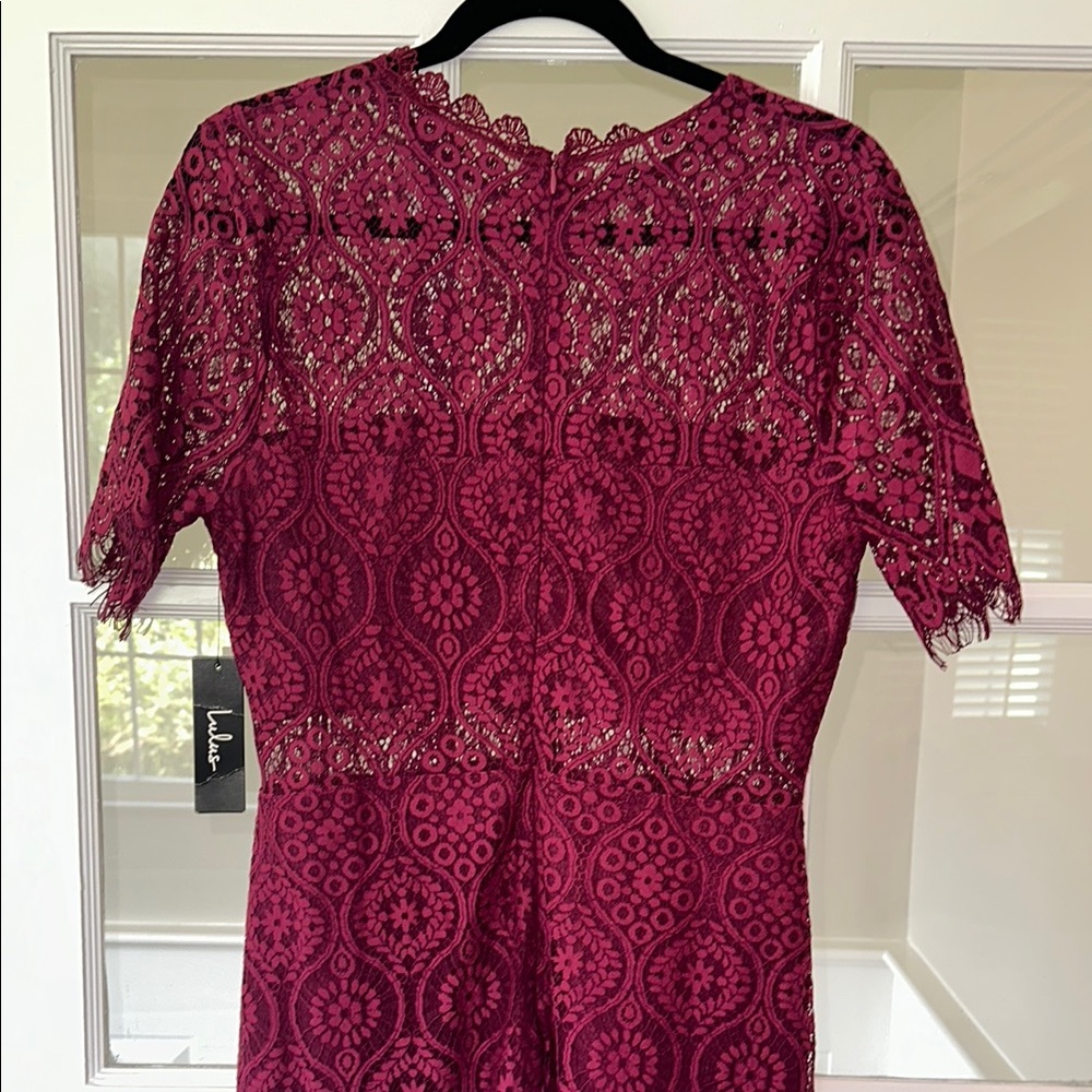 Lulu’s Remarkable Burgundy Sheer Lace Short Sleeve Mini Dress - Picture 6 of 8
